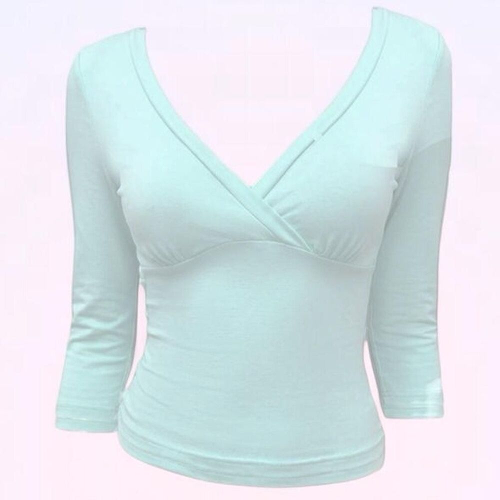 teal mixed cotton wrap top size S 🪷